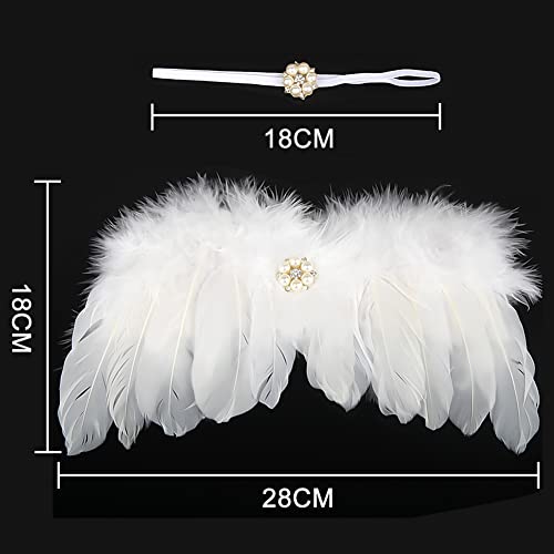 Simmpu Recien Nacido Fotografia Kit,Bebe Plumas ángel Alas co Diadema Set,Bebe Fotografía Accesorios Prop Disfraz,para Bebés de 0 a 6 Meses Unisex Niños Niñas - Blanco