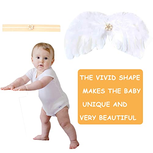 Simmpu Recien Nacido Fotografia Kit,Bebe Plumas ángel Alas co Diadema Set,Bebe Fotografía Accesorios Prop Disfraz,para Bebés de 0 a 6 Meses Unisex Niños Niñas - Blanco