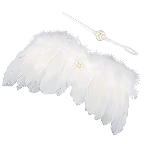 Simmpu Recien Nacido Fotografia Kit,Bebe Plumas ángel Alas co Diadema Set,Bebe Fotografía Accesorios Prop Disfraz,para Bebés de 0 a 6 Meses Unisex Niños Niñas - Blanco