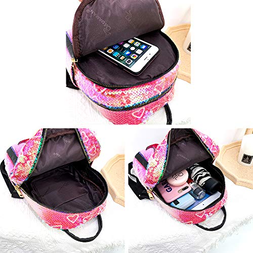 Sipobuy Mochila De Unicornio con Lentejuelas Preciosas Y Brillantes para Niñas, Cierre De Cremallera, Bolsillos Frontales Y Laterales para Escuela/Viajes, Mochila con Correas Ajustables (Pink)