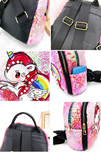 Sipobuy Mochila De Unicornio con Lentejuelas Preciosas Y Brillantes para Niñas, Cierre De Cremallera, Bolsillos Frontales Y Laterales para Escuela/Viajes, Mochila con Correas Ajustables (Pink)