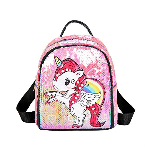 Sipobuy Mochila De Unicornio con Lentejuelas Preciosas Y Brillantes para Niñas, Cierre De Cremallera, Bolsillos Frontales Y Laterales para Escuela/Viajes, Mochila con Correas Ajustables (Pink)