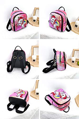 Sipobuy Mochila De Unicornio con Lentejuelas Preciosas Y Brillantes para Niñas, Cierre De Cremallera, Bolsillos Frontales Y Laterales para Escuela/Viajes, Mochila con Correas Ajustables (Pink)