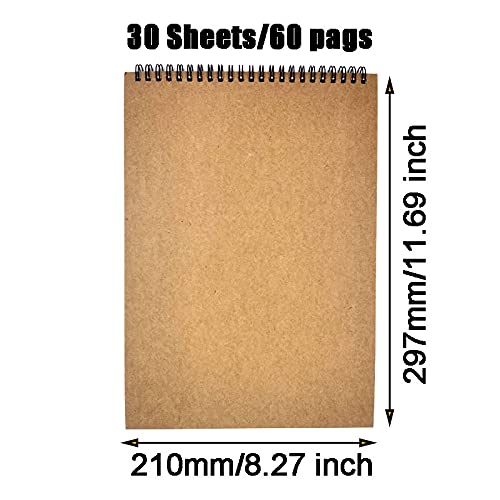 SIYI-XIU Bloc de Dibujo A4 Cuadernos de Bocetos Espiral 30 Hojas 160 GSM Cuadernos de Papel Kraft en Blanco para Dibujo Artístico,Notas de Aula,Diario de Viaje,Marrón