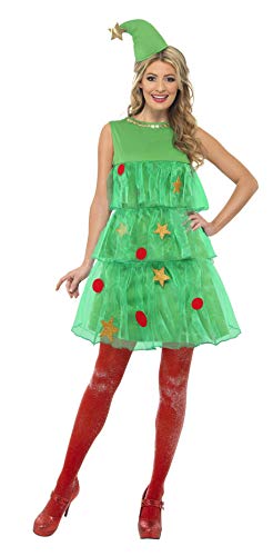 Smiffy's Smiffys-24331L Disfraz de árbol de Navidad, con vestido y gorro, color verde, L-EU Tamaño 44-46 24331L