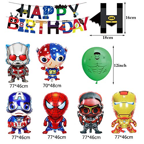 smileh Decoracion Cumpleaños Superhéroes Globos Vengadores Feliz Cumpleaños del Pancarta Marvel Aluminio Globos para Niños Decoraciones de Fiesta Cumpleaños de Avengers