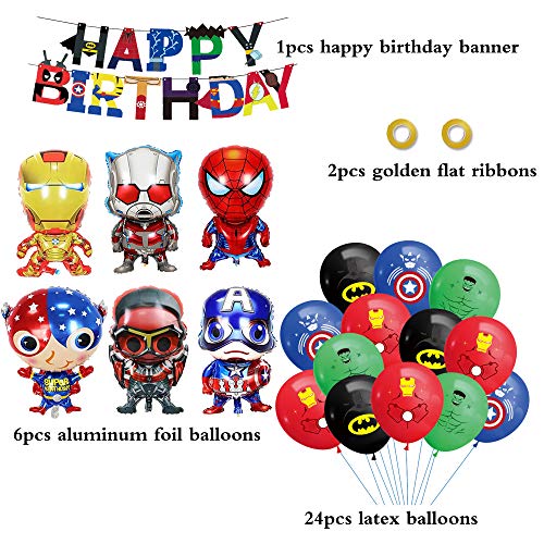 smileh Decoracion Cumpleaños Superhéroes Globos Vengadores Feliz Cumpleaños del Pancarta Marvel Aluminio Globos para Niños Decoraciones de Fiesta Cumpleaños de Avengers