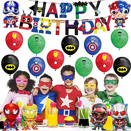 smileh Decoracion Cumpleaños Superhéroes Globos Vengadores Feliz Cumpleaños del Pancarta Marvel Aluminio Globos para Niños Decoraciones de Fiesta Cumpleaños de Avengers