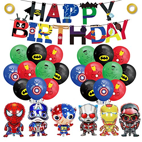 smileh Decoracion Cumpleaños Superhéroes Globos Vengadores Feliz Cumpleaños del Pancarta Marvel Aluminio Globos para Niños Decoraciones de Fiesta Cumpleaños de Avengers