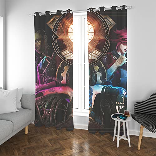 SMNVCKJ Cortinas opacas con ojales, para dormitorio, Arcane League of Legends Jinx Vi, juego de 2 cortinas para habitación infantil (220 x 215 cm)