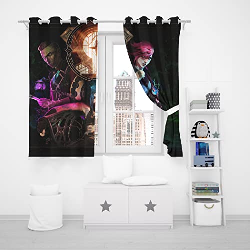 SMNVCKJ Cortinas opacas con ojales, para dormitorio, Arcane League of Legends Jinx Vi, juego de 2 cortinas para habitación infantil (220 x 215 cm)