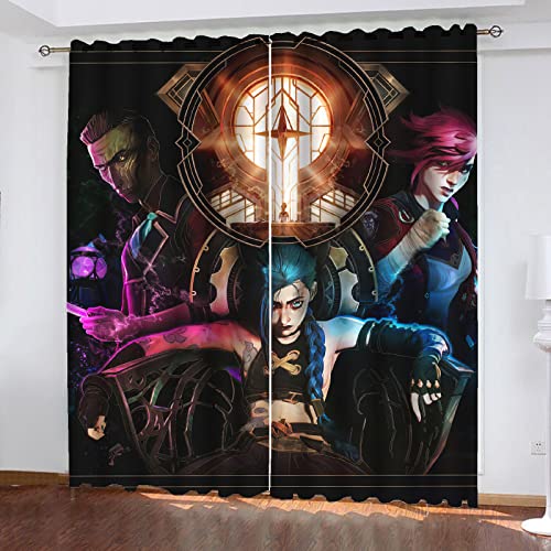 SMNVCKJ Cortinas opacas con ojales, para dormitorio, Arcane League of Legends Jinx Vi, juego de 2 cortinas para habitación infantil (220 x 215 cm)