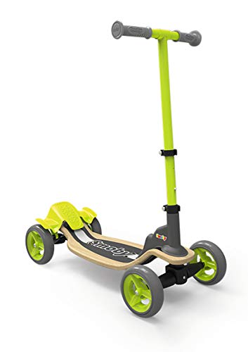 Smoby 7600750700 Wooden Fun - Patinete (4 Ruedas), Color Verde y Negro