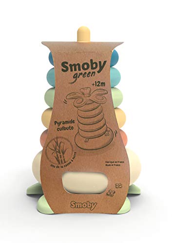 Smoby Green-Pirámide Apilable de Anillas, Fabricada en Bioplástico Sostenible Procedente de la Caña de Azúcar, Reciclable, Embalaje 100% Reciclado, Para Niños a Partir de 1 Año (181202)