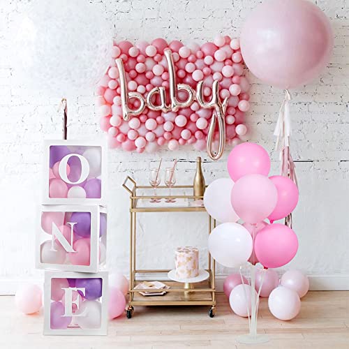 Soekodu Caja de Globos, Cajas de Globos Cumpleaños Cuadradas Transparentes con Letra Baby Love A-Z One para Niños Niñas Baby Shower Género Fiesta de Cumpleaños (White One)