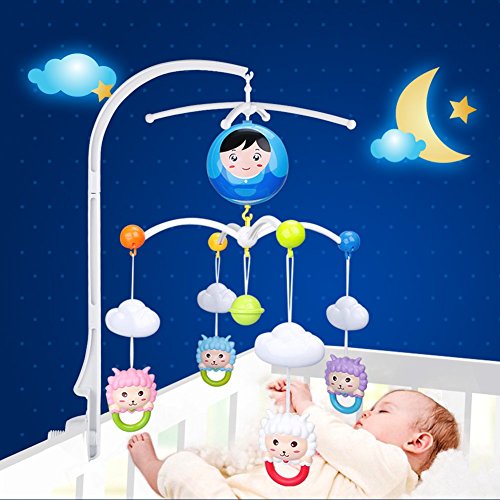 Soporte de campana de cuna, ropa de cama de cuna de bebé Decoración Cuna móvil Brazo para colgar Caja de música Juguete de campana Muñeca de peluche pequeña con cuerdas