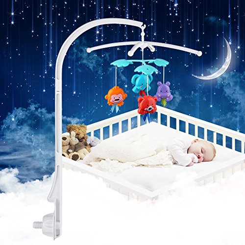 Soporte de campana de cuna, ropa de cama de cuna de bebé Decoración Cuna móvil Brazo para colgar Caja de música Juguete de campana Muñeca de peluche pequeña con cuerdas