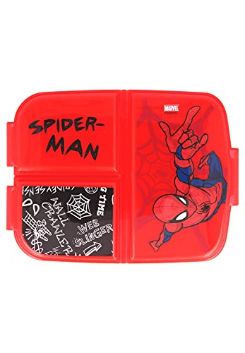 Spider-Man - Fiambrera para niños, diseño de Spider-Man con 3 compartimentos y pegatinas de nombre para niños