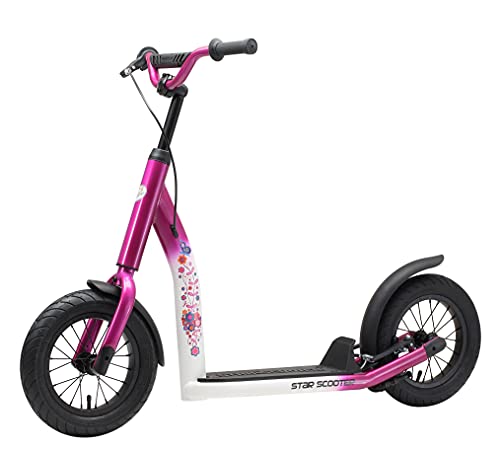 STAR SCOOTER Patinete Infantil 2 Ruedas a Partir de 7 años | Kick Scooter 12" neumáticos, Ajustable en Altura para niñas y niños | Rosa