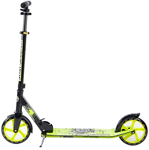 STAR SCOOTER Patinete Patineta Scooter Plegable XXL para niños y niñas a Partir de 6-7 años y Adultos para Ciudad | 205 mm Edición mas Ancha, con más Espacio para los pies | Negro & Verde