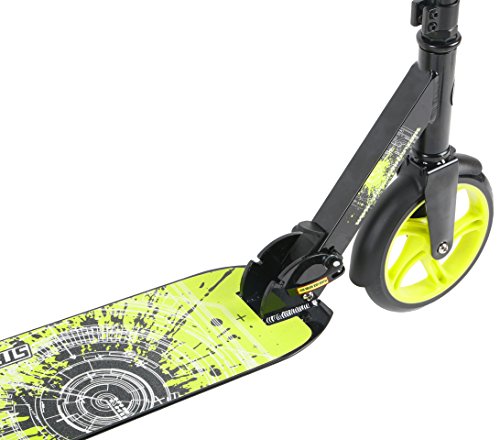 STAR SCOOTER Patinete Patineta Scooter Plegable XXL para niños y niñas a Partir de 6-7 años y Adultos para Ciudad | 205 mm Edición mas Ancha, con más Espacio para los pies | Negro & Verde