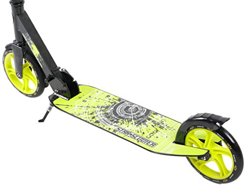 STAR SCOOTER Patinete Patineta Scooter Plegable XXL para niños y niñas a Partir de 6-7 años y Adultos para Ciudad | 205 mm Edición mas Ancha, con más Espacio para los pies | Negro & Verde