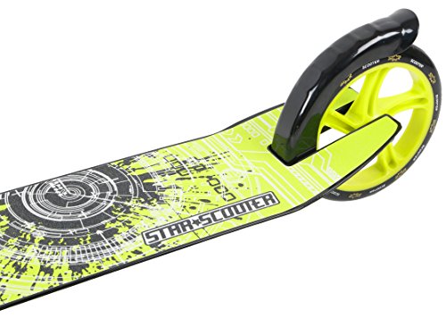 STAR SCOOTER Patinete Patineta Scooter Plegable XXL para niños y niñas a Partir de 6-7 años y Adultos para Ciudad | 205 mm Edición mas Ancha, con más Espacio para los pies | Negro & Verde