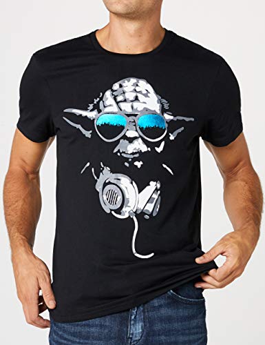 Star Wars DJ Yoda Cool Camiseta, Negro, Large para Hombre