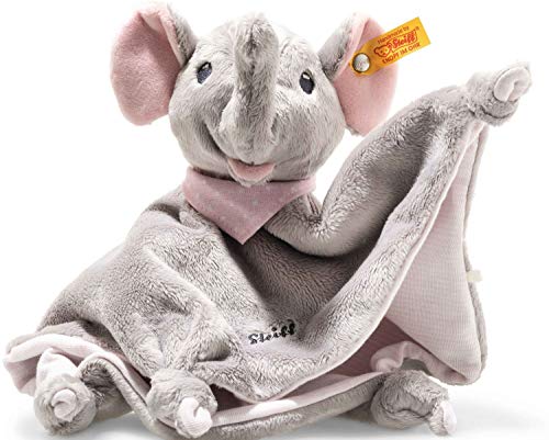 Steiff Trampili 241680 - Manta para bebé (28 cm, Suave y Lavable), diseño de Elefante, Color Gris y Rosa