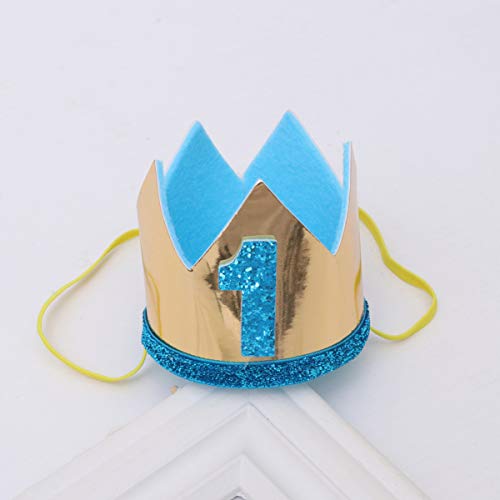 STOBOK Corona de Cumpleaños Sombrero Bebé Cumpleaños 1 Año de Edad Corona Brillo Fiesta Sombreros Niño Niña Decoración de Fiesta de Cumpleaños Tocado (Azul Cielo)