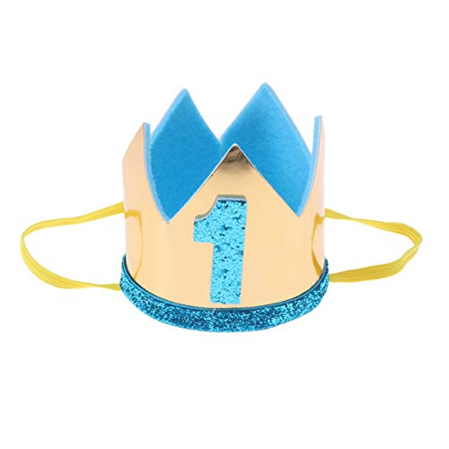 STOBOK Corona de Cumpleaños Sombrero Bebé Cumpleaños 1 Año de Edad Corona Brillo Fiesta Sombreros Niño Niña Decoración de Fiesta de Cumpleaños Tocado (Azul Cielo)