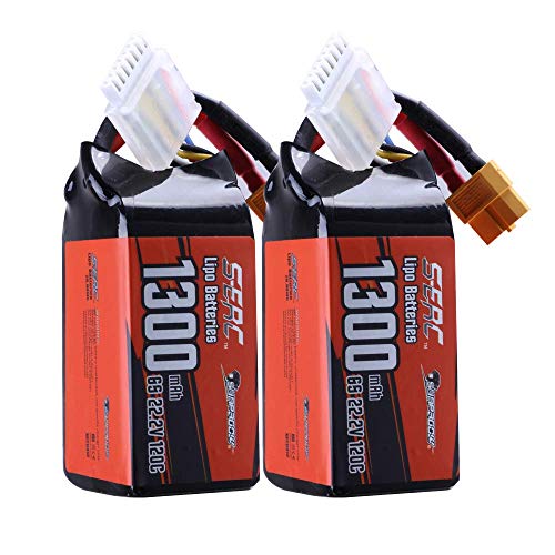 SUNPADOW 2 Pack 6S 22.2V Lipo batería 1300mAh 120C Soft Pack with XT60 Plug for RC FPV Helicopter Airplane Drone Quadcopter Racing Hobby