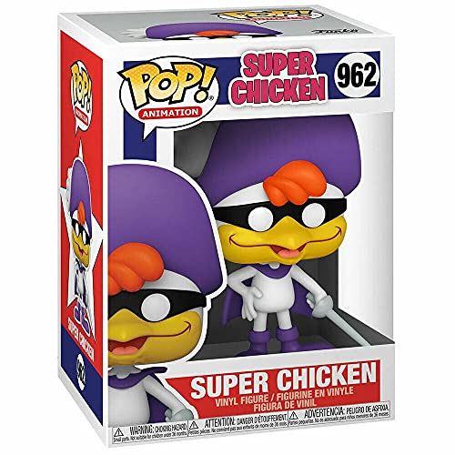 Super Chicken Pop #962 Pop Animation: figura de vinilo de pollo (lleno con protector de plástico EcoTEK para proteger la caja de visualización)