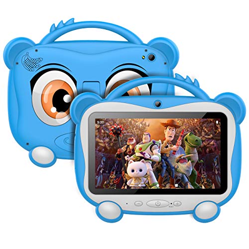 Tablet Para Niños 7 Pulgadas Tablet Infantil Android 10.0 Quad-Core Processor, 16GB ROM 128GB Expansión, HD Pantalla1024*600 Doble Camera(0.3MP+2MP)Wifi,GPS,Certificación Google,Juegos Educativos-Azul