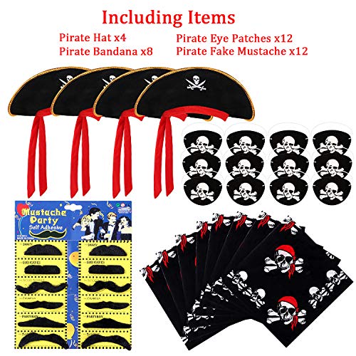 Tacobear 36piezas Pirata Niños Accesorios Sombrero Pirata Pañuelo Pirata Niño Parche Pirata Bigotes Postizos para Niño Pirata Fiesta Cumpleaños