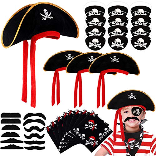 Tacobear 36piezas Pirata Niños Accesorios Sombrero Pirata Pañuelo Pirata Niño Parche Pirata Bigotes Postizos para Niño Pirata Fiesta Cumpleaños