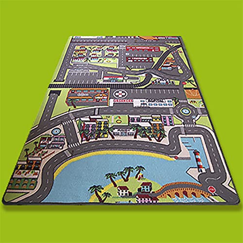 TAPITOM® | Alfombra infantil caminos en la ciudad - 130 x 200 cm | Alfombra de juego con sus recorridos | Alfombrillas de coche para dormitorio infantil y riel para coches pequeños | antideslizante, dobladillo | Normas CE