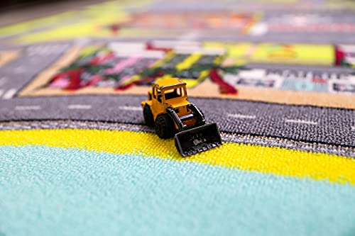 TAPITOM® | Alfombra infantil caminos en la ciudad - 130 x 200 cm | Alfombra de juego con sus recorridos | Alfombrillas de coche para dormitorio infantil y riel para coches pequeños | antideslizante, dobladillo | Normas CE