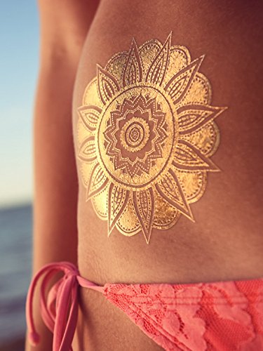 Tattoocrew® 2 tatuajes XXL con mandala, color dorado metálico.