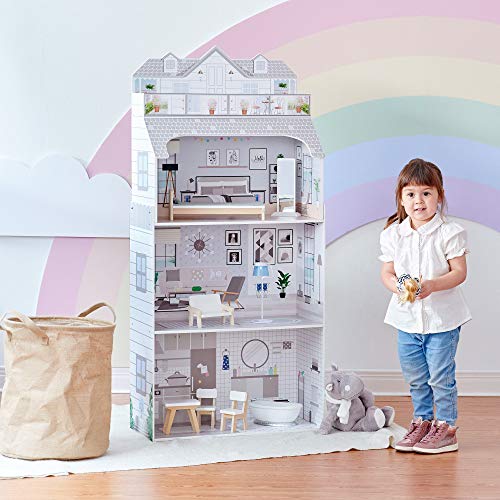 Teamson Kids Gris 3-Niveles Deluxe Casa De Muñecas Madera Y Accesorios TD-11683D