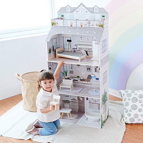 Teamson Kids Gris 3-Niveles Deluxe Casa De Muñecas Madera Y Accesorios TD-11683D