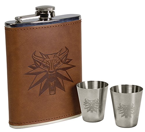 The Witcher - Petaca con vasos de chupito con emblema del lobo