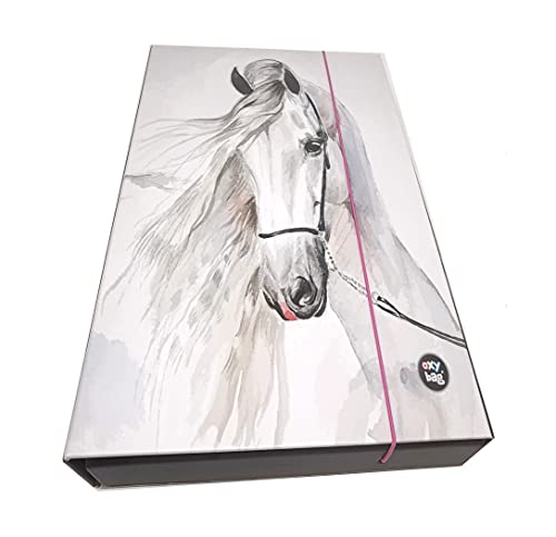 Theonoi Bonito diseño de caballo laminado – Caja de coleccionista de alta calidad / caja de dibujo / portadocumentos con goma elástica / goma elástica (caballo 4A)