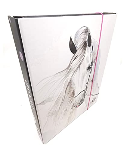 Theonoi Bonito diseño de caballo laminado – Caja de coleccionista de alta calidad / caja de dibujo / portadocumentos con goma elástica / goma elástica (caballo 4A)