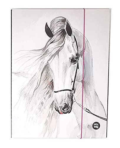 Theonoi Bonito diseño de caballo laminado – Caja de coleccionista de alta calidad / caja de dibujo / portadocumentos con goma elástica / goma elástica (caballo 4A)