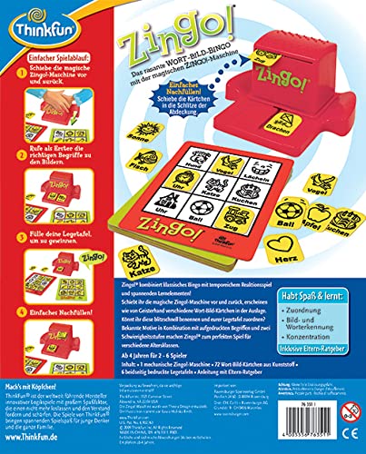 ThinkFun - 76351- Zingo. - El rápido Bingo de Palabras para niños a Partir de 4 años. Aprende Las primeras Palabras con Zingo.