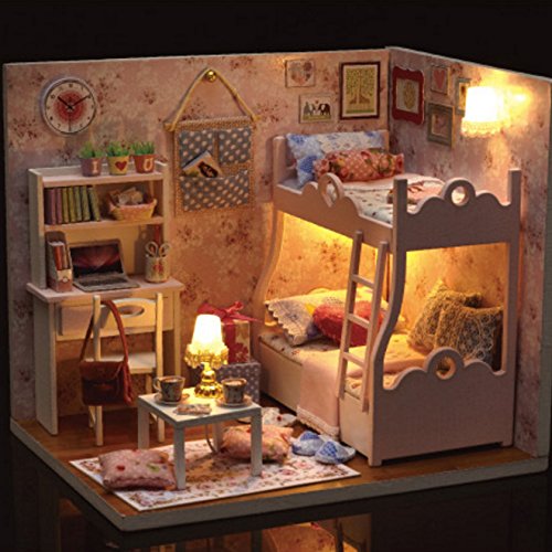 tian Decoración en miniatura modelo , DIY casa con luces y accesorios, de madera DIY Casa de muñecas, de Navidad hadas decoración del hogar Casa Regalo de Navidad