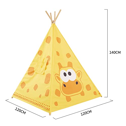 Tienda de campaña para niños con Alfombra para niños y niñas, casa de Juegos para Interiores y Exteriores, diseño de Rayas Blancas, decoración de Sala de Juegos Tipi Tepee (Amarillo)