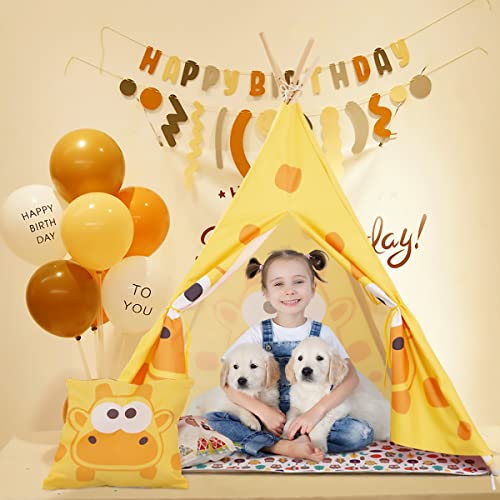 Tienda de campaña para niños con Alfombra para niños y niñas, casa de Juegos para Interiores y Exteriores, diseño de Rayas Blancas, decoración de Sala de Juegos Tipi Tepee (Amarillo)