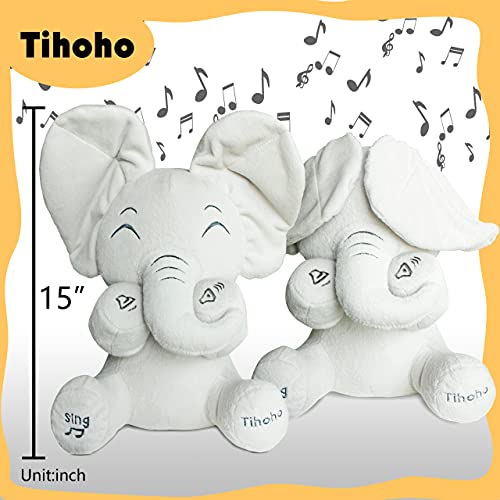 Tihoho Talking Singing Peek A Boo Elefante Juguete Animado Elefante Peluche Juguete Peluche Peluche Juguetes Para Bebé Hablar Juguete Niño Niña Regalos (Nueva versión: Ajustar el sonido)